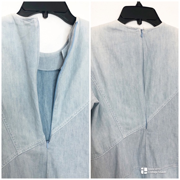 Colovos Midi Dress Chambray Seamed Two Tone Short Sleeve Asymmetrical Hem Small - Picture 16 of 16